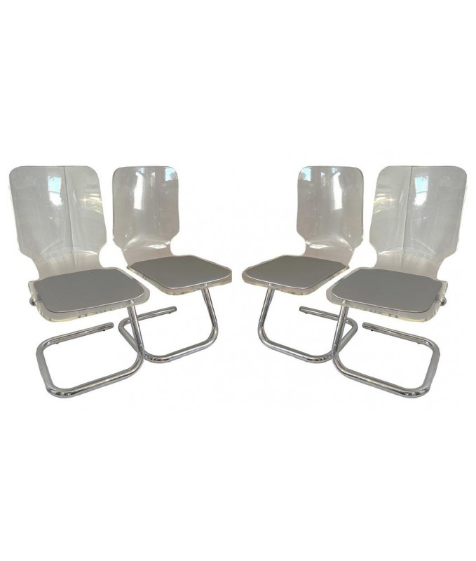 Mid-Century Modern Luigi Bardini Lucite and Chrome Dining Chairs - Set of 4 Mid-Century Modern Luigi Bardini Lucite and Chrome Dining Chairs - Set of 4