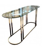1970s Hollywood Regency Elliptical Brass Console Table