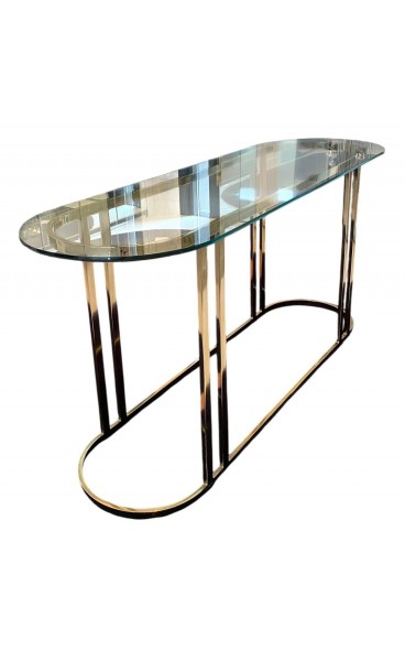 1970s Hollywood Regency Elliptical Brass Console Table