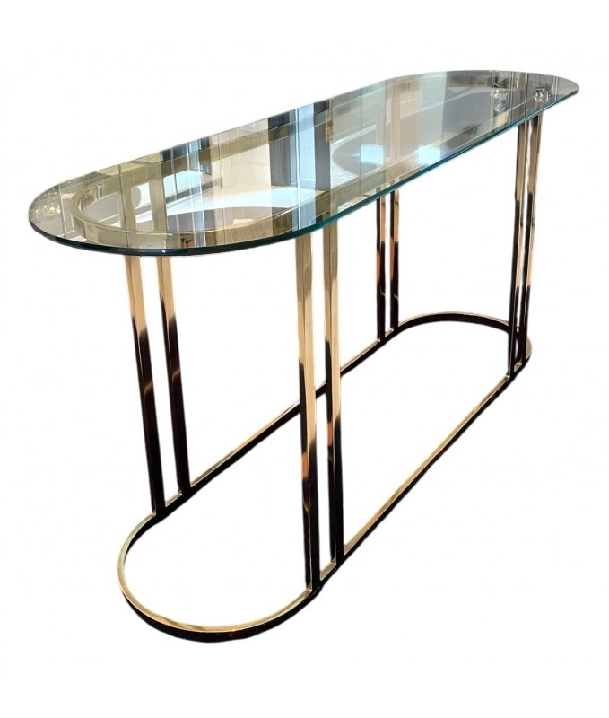 1970s Hollywood Regency Elliptical Brass Console Table