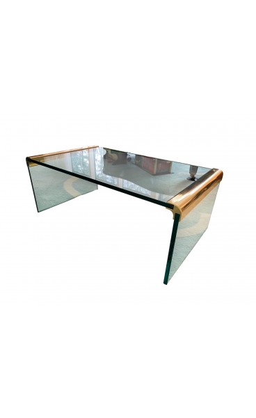 1970s Leon Rosen for Pace Collection Brass & Glass Waterfall Coffee Table